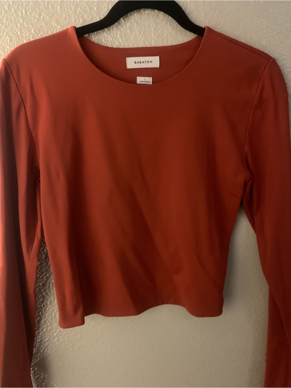 Babaton Terracotta Long-Sleeve Scoop Neck Top